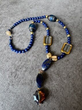 Blue Lapis Lazuli & Glass Artisan Beaded Necklace
